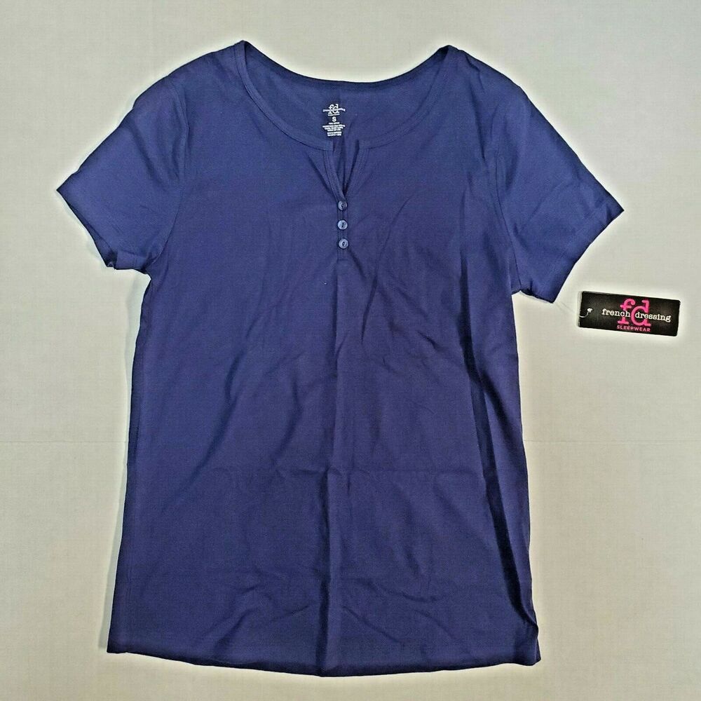French Dressing Womens S Sleep Top Navy Blue Notch Neck Cap Sleeve PJ Top New